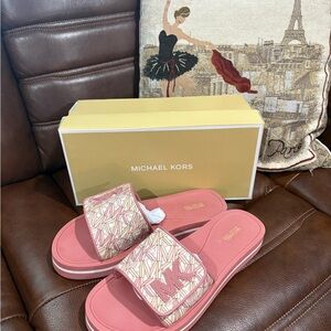 Michael Kors Pink MK Logo Slide Sandals